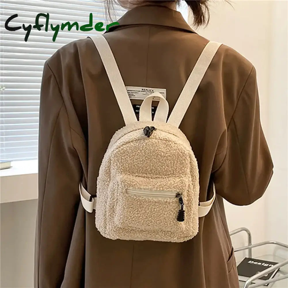 Cyflymder Mini Women’s Backpacks Trend Plush Female Bag Solid Small Feminina Backpack School Bags