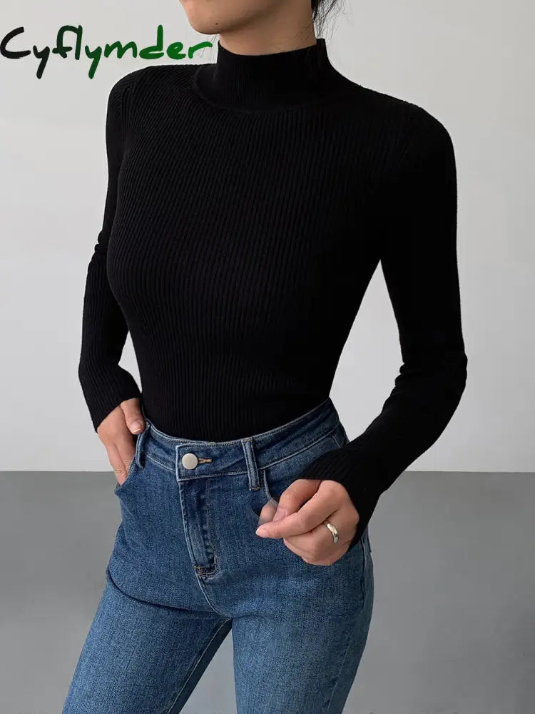 Cyflymder - Mockneck Rib Long Sleeve Knit Top Black / Xs Tops