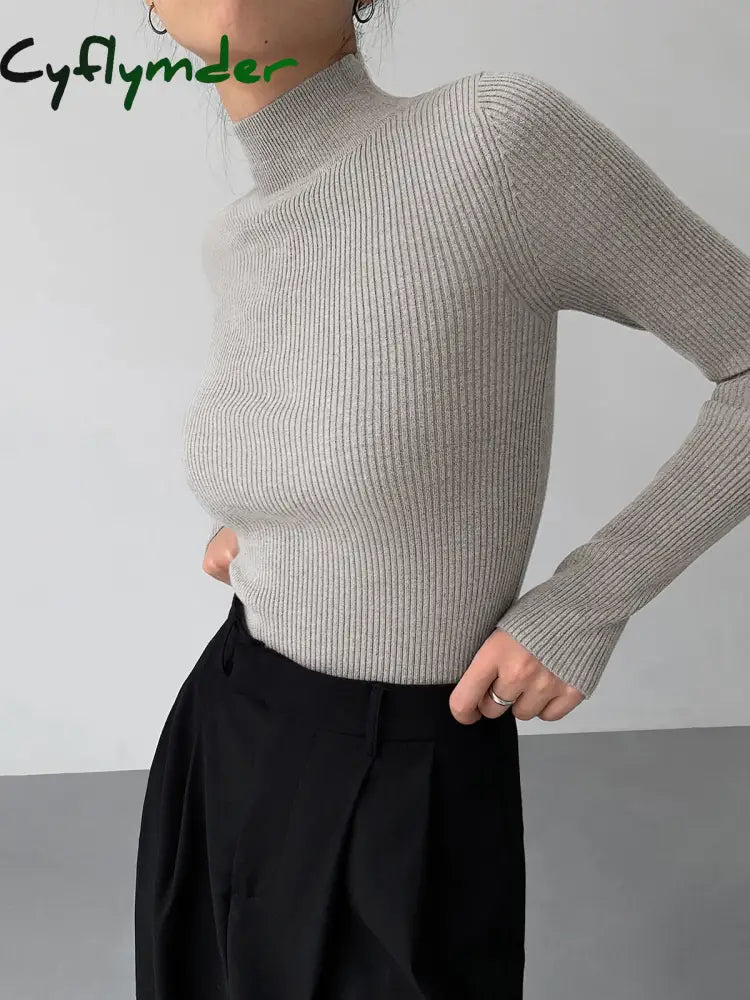 Cyflymder - Mockneck Rib Long Sleeve Knit Top Grey / Xs Tops