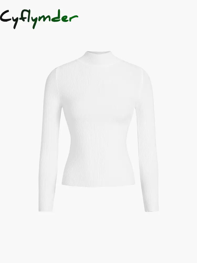 Cyflymder - Mockneck Rib Long Sleeve Knit Top Tops