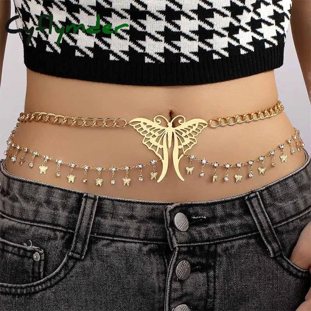 Cyflymder Multi-Layer Body Belly Chain Metal Butterfly Women Girls Product Gold Plating Fashion