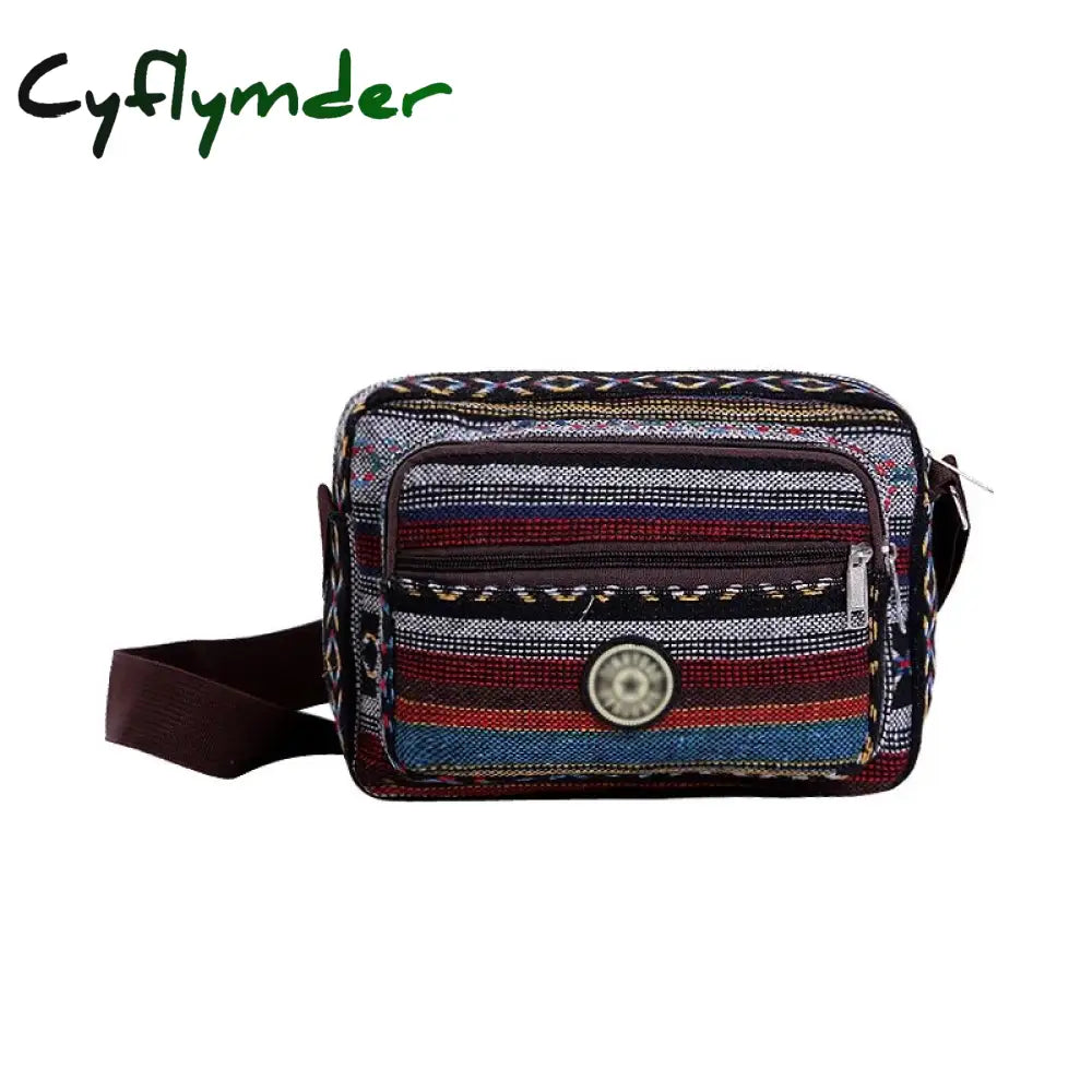 Cyflymder Multi Layer Messenger Bag Women Striped Canvas Single Woman Mobile Phone Crossbody Nylon