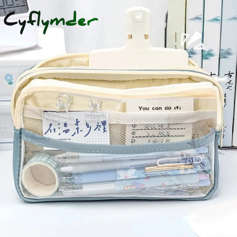 Cyflymder Multi Layer Transparent Pencil Bag Large Capacity Stationery Holder Box Student Zipper