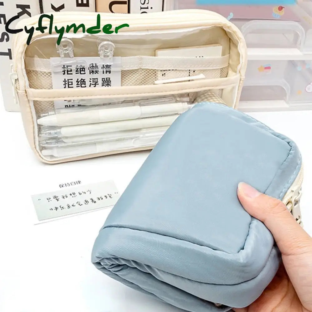 Cyflymder Multi Layer Transparent Pencil Bag Large Capacity Stationery Holder Box Student Zipper