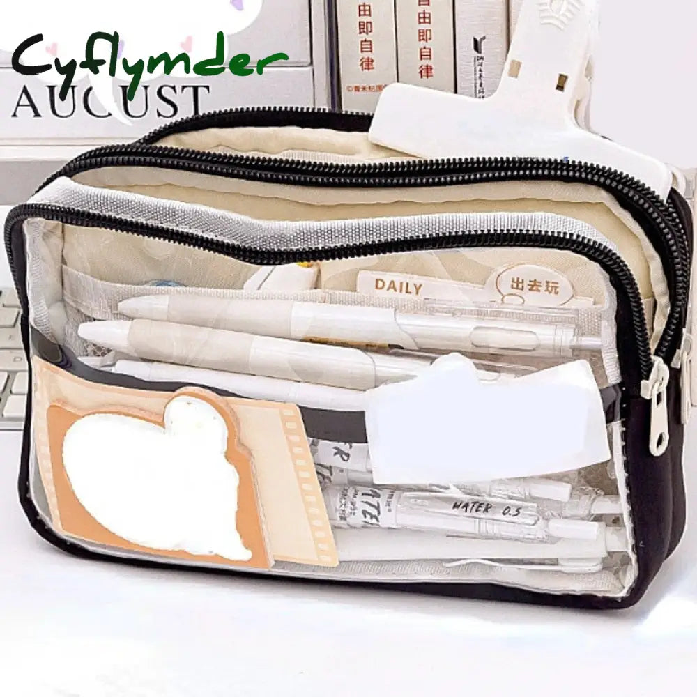 Cyflymder Multi Layer Transparent Pencil Bag Large Capacity Stationery Holder Box Student Zipper