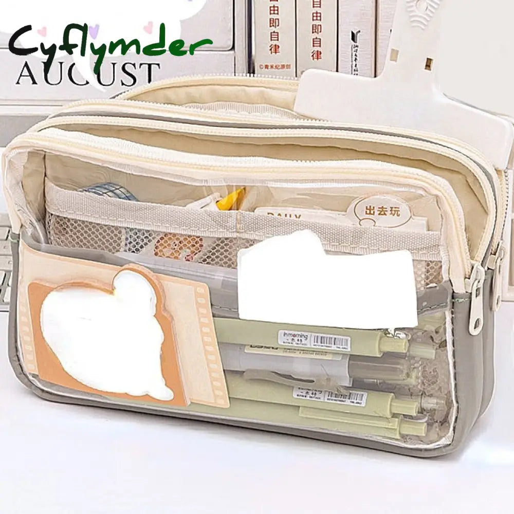 Cyflymder Multi Layer Transparent Pencil Bag Large Capacity Stationery Holder Box Student Zipper