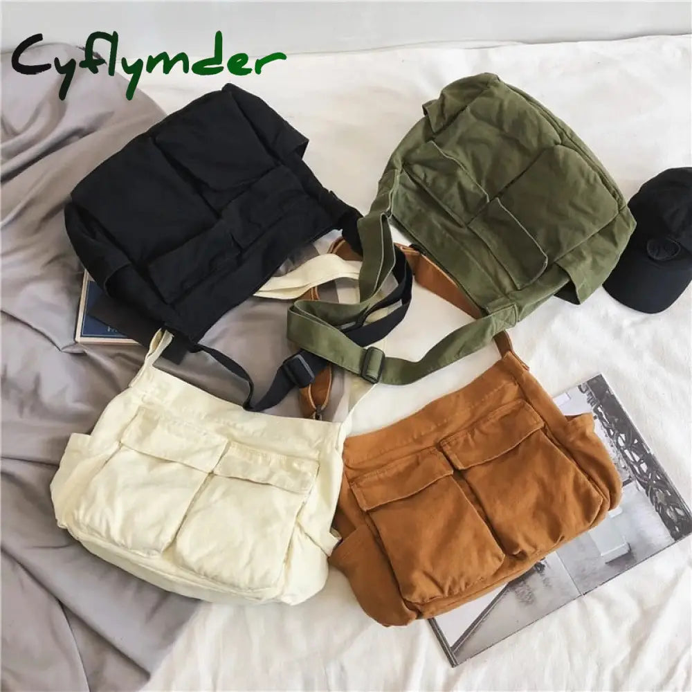 Cyflymder Multi Pockets Canvas Big Size Handbag Female Male Teenager Student Over Large High Street