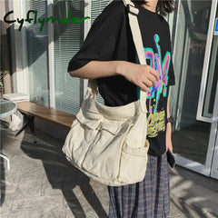 Cyflymder Multi Pockets Canvas Big Size Handbag Female Male Teenager Student Over Large High Street