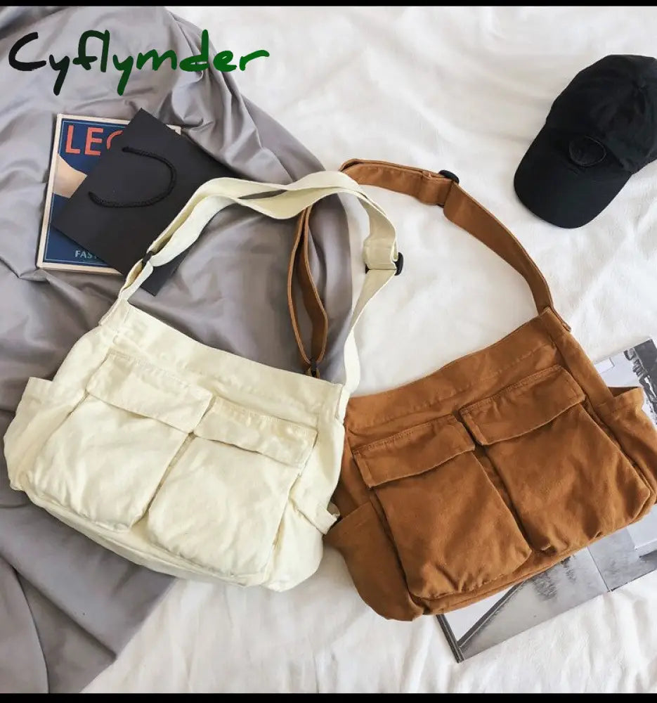 Cyflymder Multi Pockets Canvas Big Size Handbag Female Male Teenager Student Over Large High Street