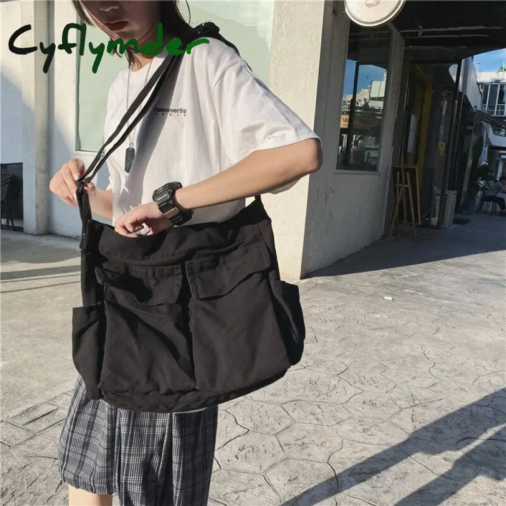 Cyflymder Multi Pockets Canvas Big Size Handbag Female Male Teenager Student Over Large High Street