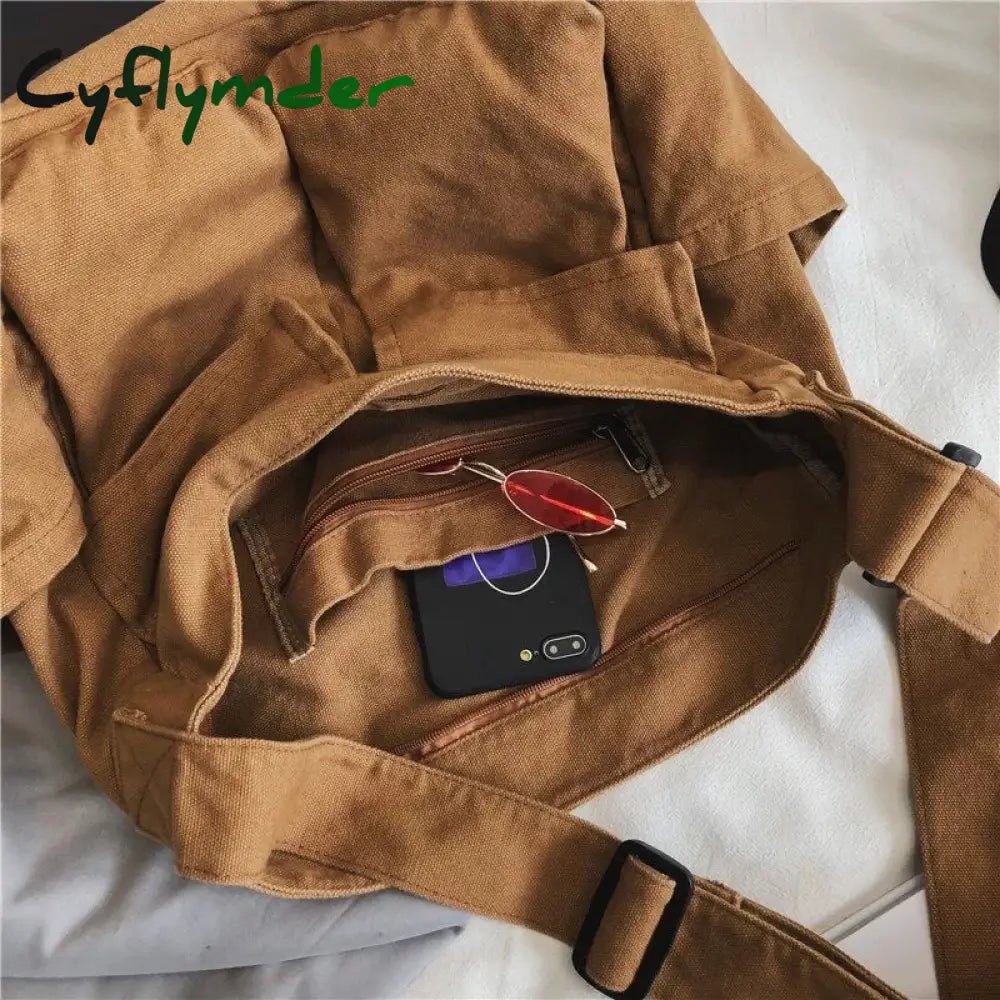 Cyflymder Multi Pockets Canvas Big Size Handbag Female Male Teenager Student Over Large High Street