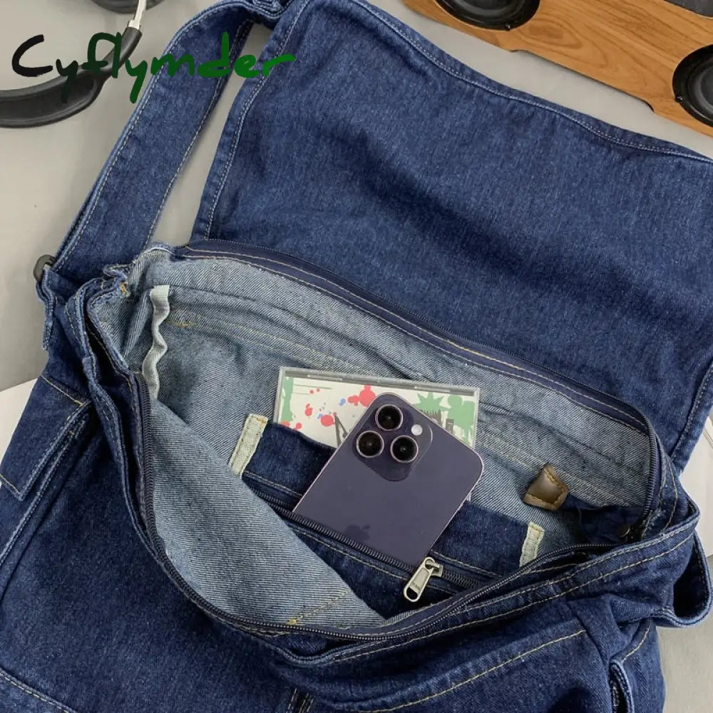 Cyflymder Multi Pockets Messenger Bag Large Capacity Girl Shoulder Bags Fashion Canvas Crossbody