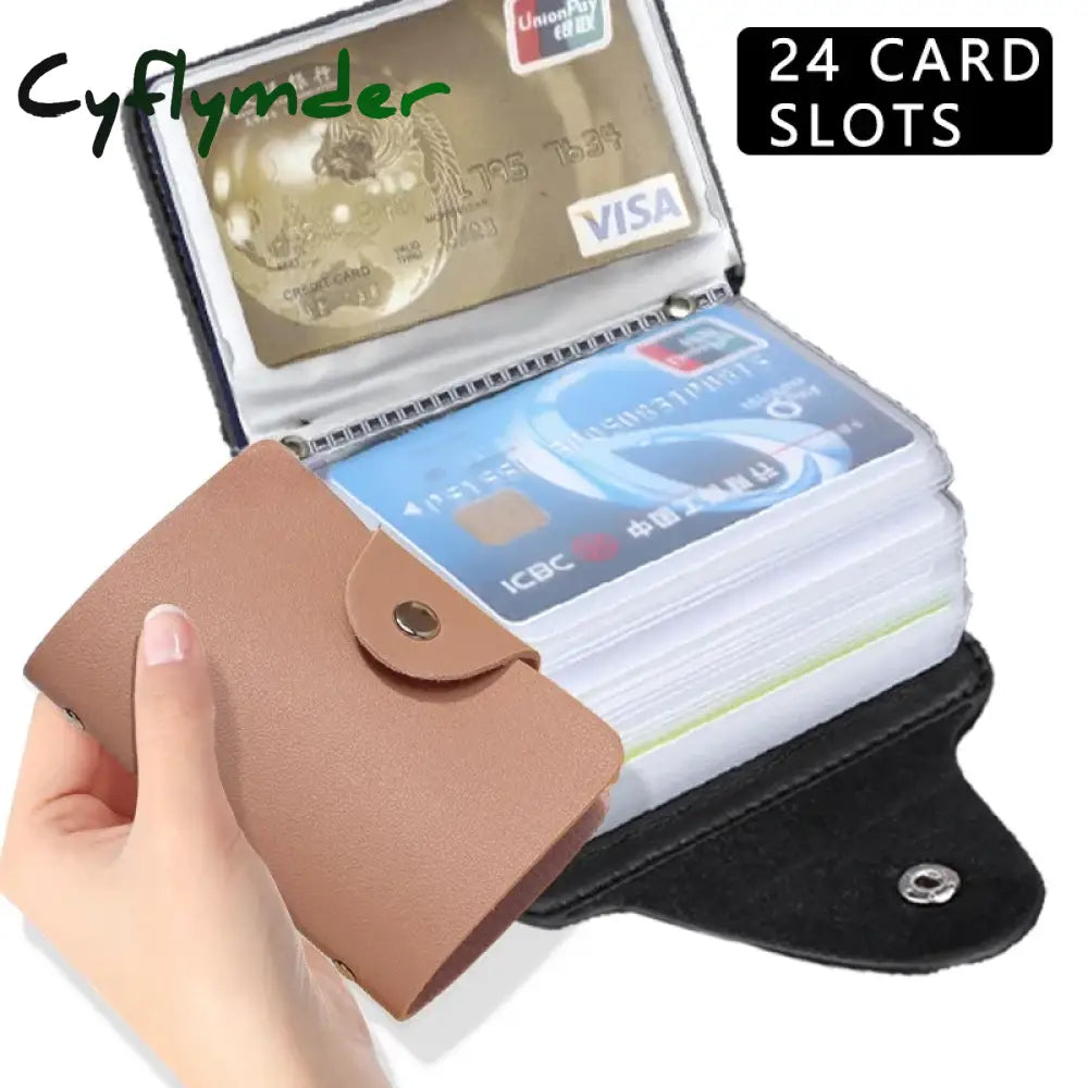 Cyflymder New 24 Slots Bits Card Holder Bag Simple Solid Color Pocket Case Women Men Credit ID Card Organizer Leather