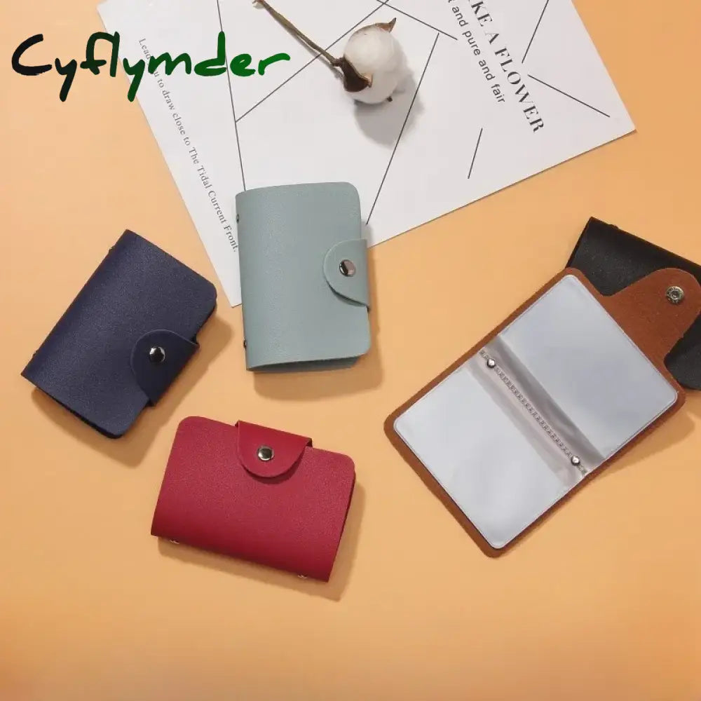 Cyflymder New 24 Slots Bits Card Holder Bag Simple Solid Color Pocket Case Women Men Credit ID Card Organizer Leather