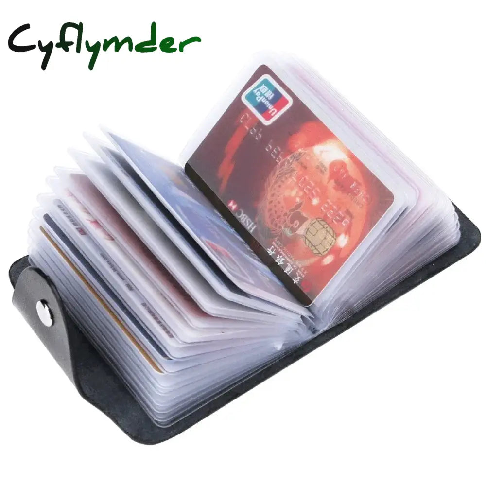 Cyflymder New 24 Slots Bits Card Holder Bag Simple Solid Color Pocket Case Women Men Credit ID Card Organizer Leather