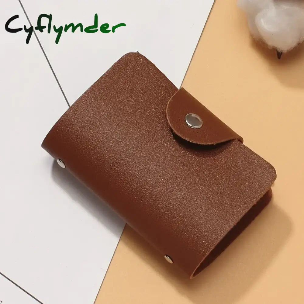 Cyflymder New 24 Slots Bits Card Holder Bag Simple Solid Color Pocket Case Women Men Credit ID Card Organizer Leather