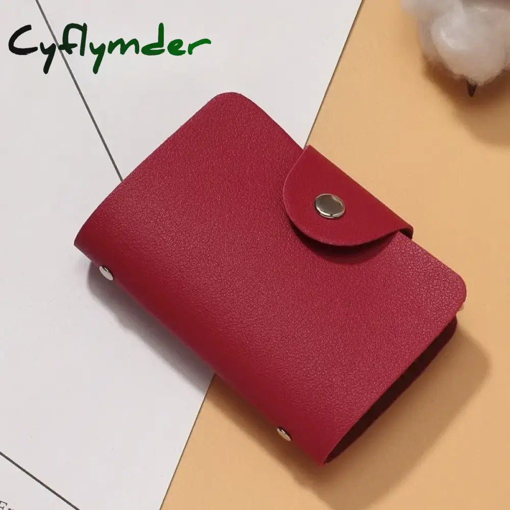 Cyflymder New 24 Slots Bits Card Holder Bag Simple Solid Color Pocket Case Women Men Credit ID Card Organizer Leather