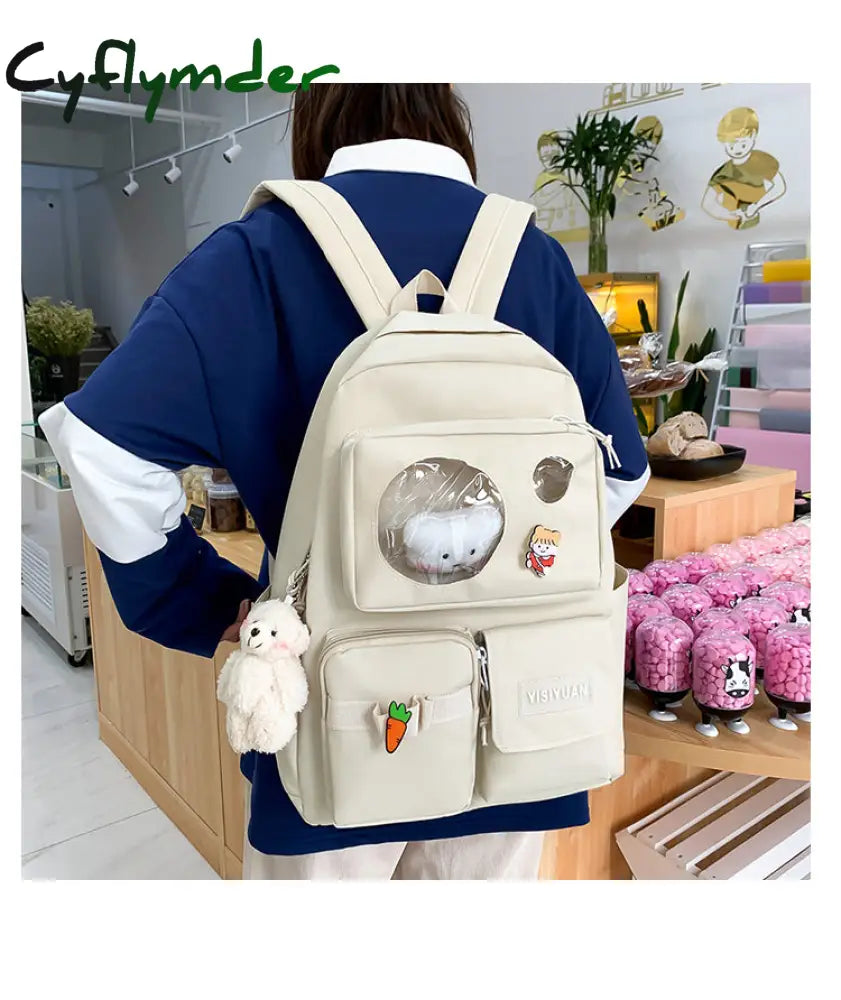 Cyflymder New 4Pcs/Set Canvas School Laptop Backpacks Women Cute Bags For Teenage Girls Bookbags