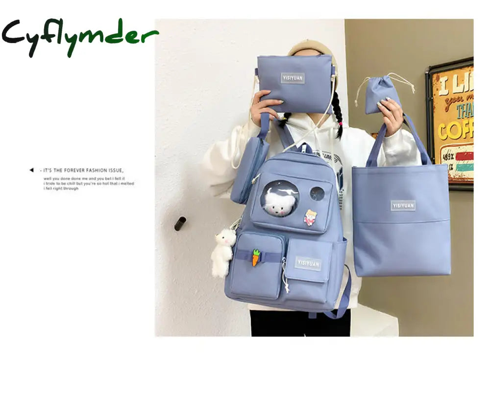 Cyflymder New 4Pcs/Set Canvas School Laptop Backpacks Women Cute Bags For Teenage Girls Bookbags