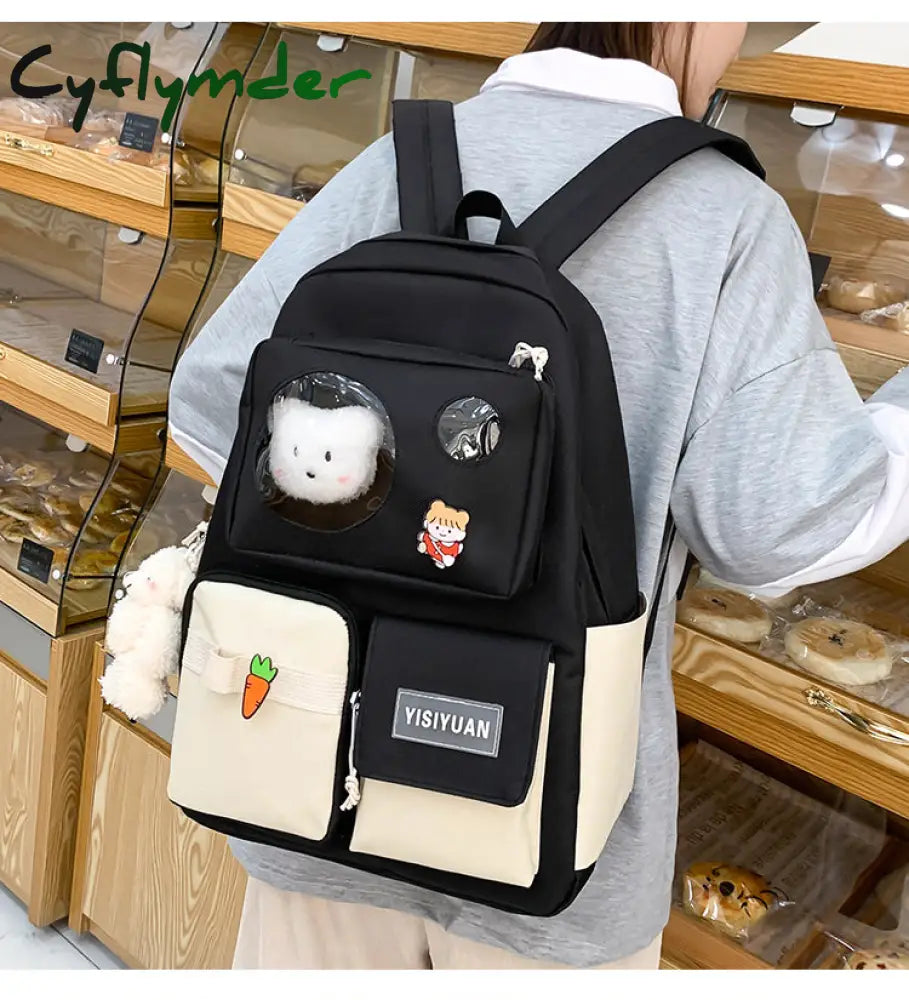 Cyflymder New 4Pcs/Set Canvas School Laptop Backpacks Women Cute Bags For Teenage Girls Bookbags