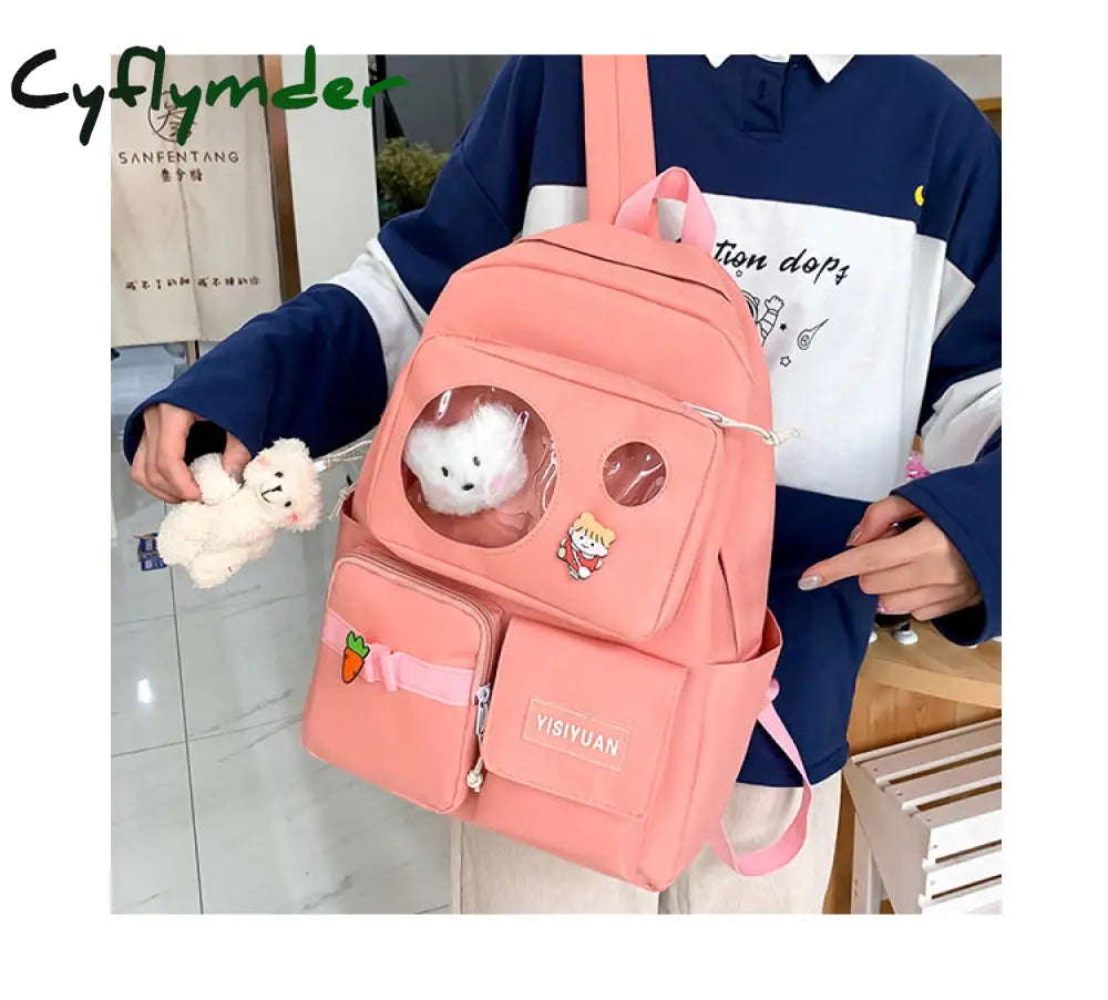 Cyflymder New 4Pcs/Set Canvas School Laptop Backpacks Women Cute Bags For Teenage Girls Bookbags