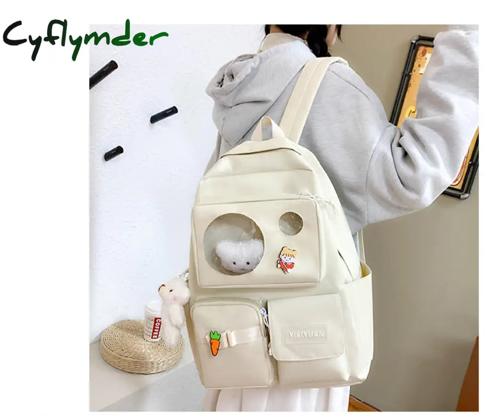 Cyflymder New 4Pcs/Set Canvas School Laptop Backpacks Women Cute Bags For Teenage Girls Bookbags