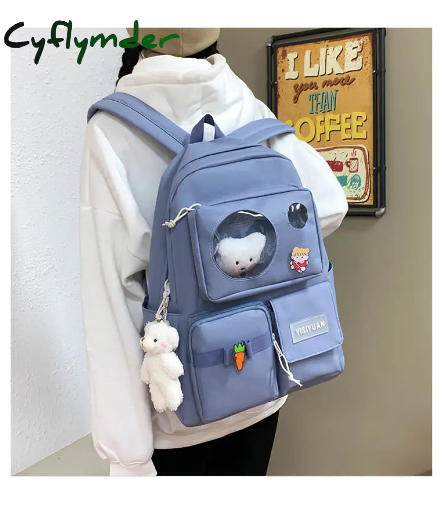 Cyflymder New 4Pcs/Set Canvas School Laptop Backpacks Women Cute Bags For Teenage Girls Bookbags