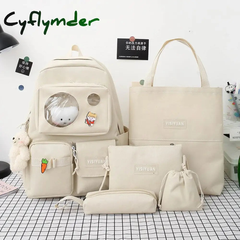 Cyflymder New 4Pcs/Set Canvas School Laptop Backpacks Women Cute Bags For Teenage Girls Bookbags