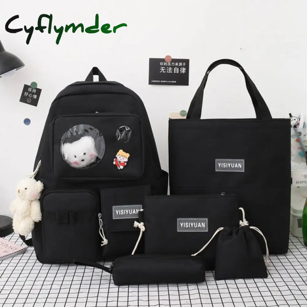 Cyflymder New 4Pcs/Set Canvas School Laptop Backpacks Women Cute Bags For Teenage Girls Bookbags