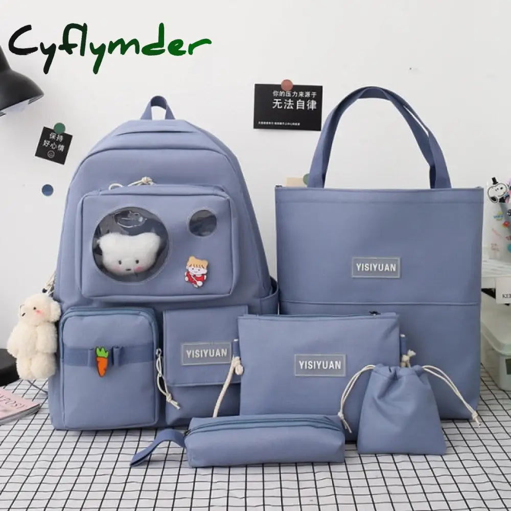 Cyflymder New 4Pcs/Set Canvas School Laptop Backpacks Women Cute Bags For Teenage Girls Bookbags