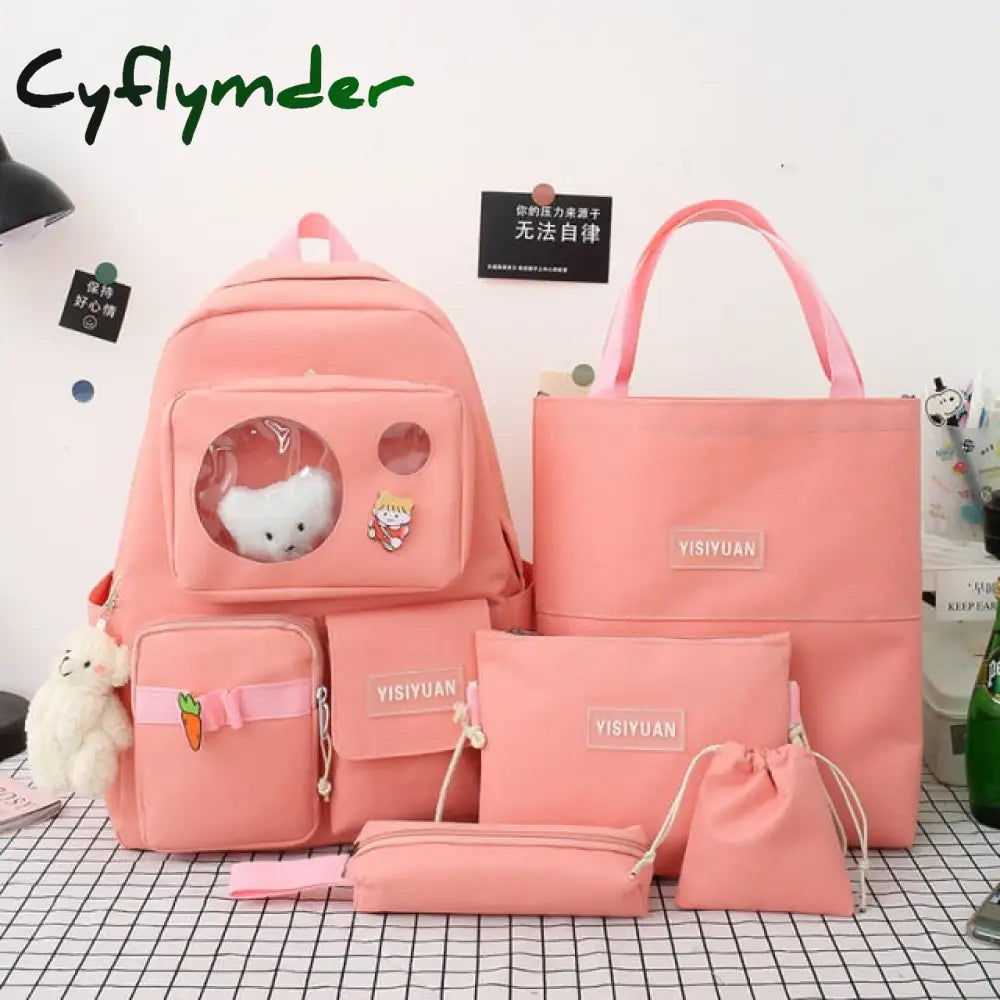 Cyflymder New 4Pcs/Set Canvas School Laptop Backpacks Women Cute Bags For Teenage Girls Bookbags