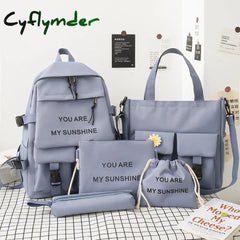 Cyflymder New 5Piece Set Schoolbags For Teenage Girls Women Backpack Canvas Travel Back Pack