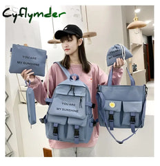 Cyflymder New 5Piece Set Schoolbags For Teenage Girls Women Backpack Canvas Travel Back Pack