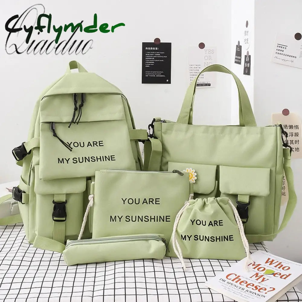 Cyflymder New 5Piece Set Schoolbags For Teenage Girls Women Backpack Canvas Travel Back Pack