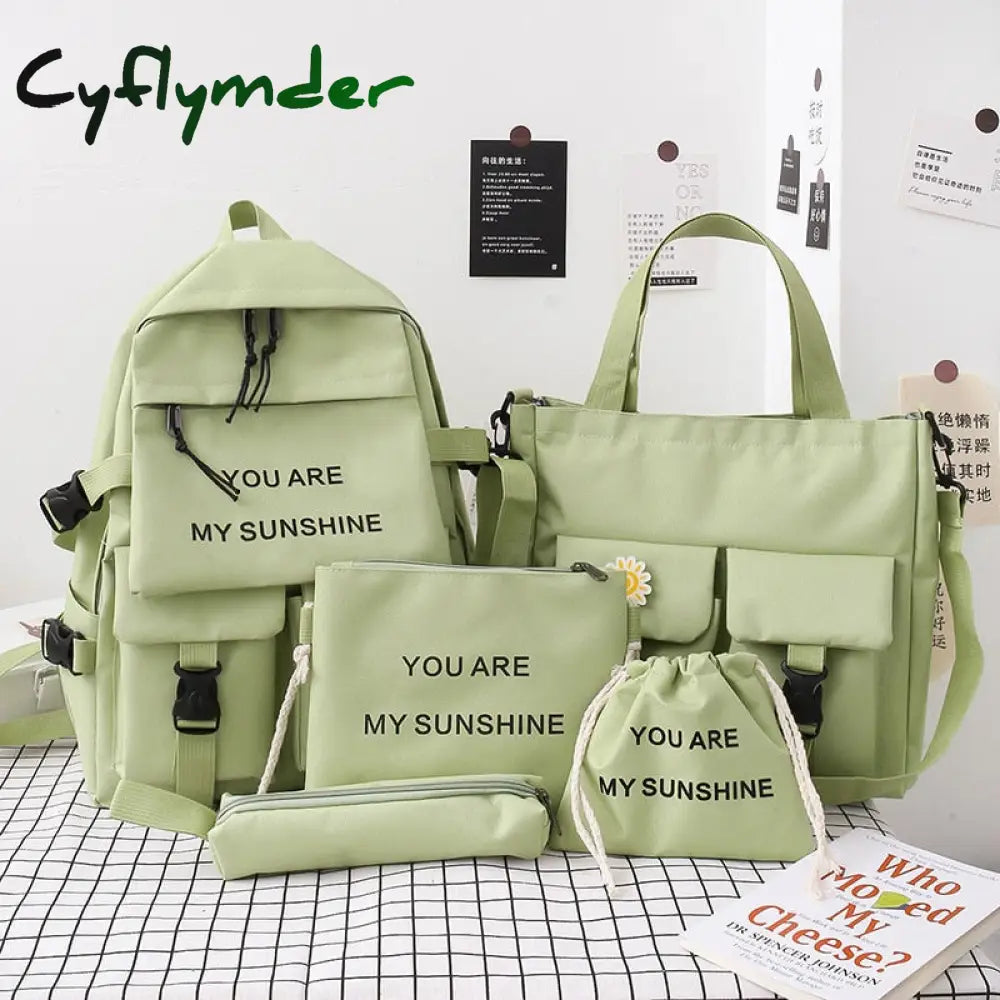 Cyflymder New 5Piece Set Schoolbags For Teenage Girls Women Backpack Canvas Travel Back Pack