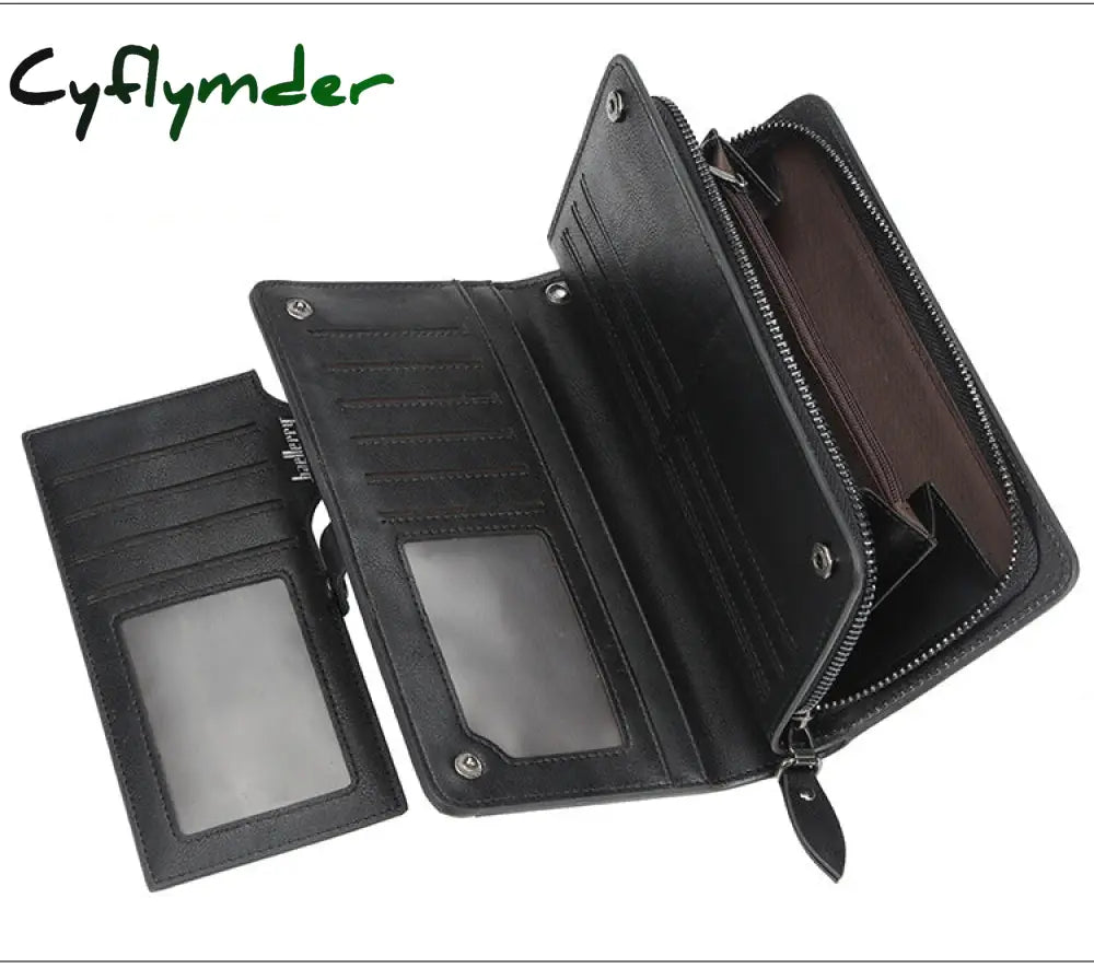 Cyflymder New Arrival Leather Men Wallets Large Capacity Driver License Phone Wallet Casual Male