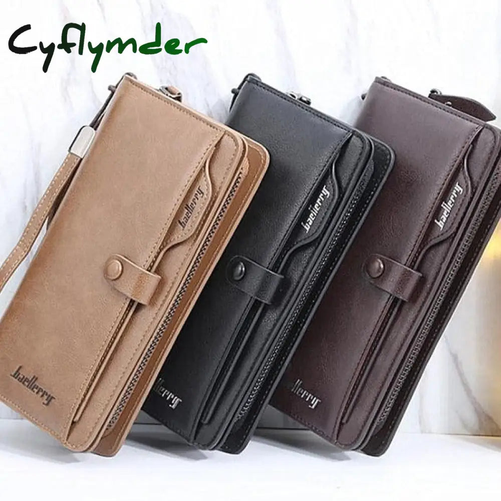 Cyflymder New Arrival Leather Men Wallets Large Capacity Driver License Phone Wallet Casual Male