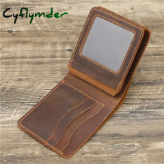 Cyflymder New Arrival Vintage Men’s Genuine Leather Wallet Credit Card Holder Small Money Bag Id