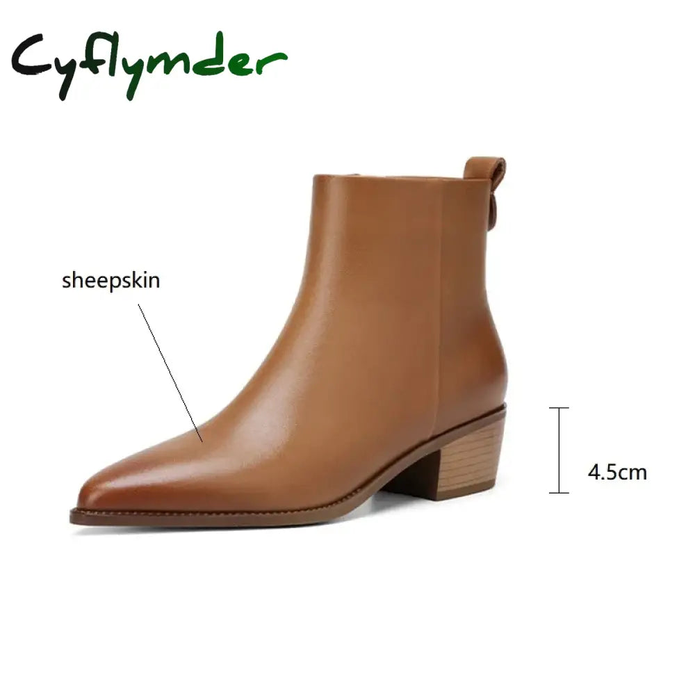 Cyflymder New Autumn/Winter Genuine Leather Women Shoes Pointed Toe Chunky Heel Boots for Women Fashion Short Boots