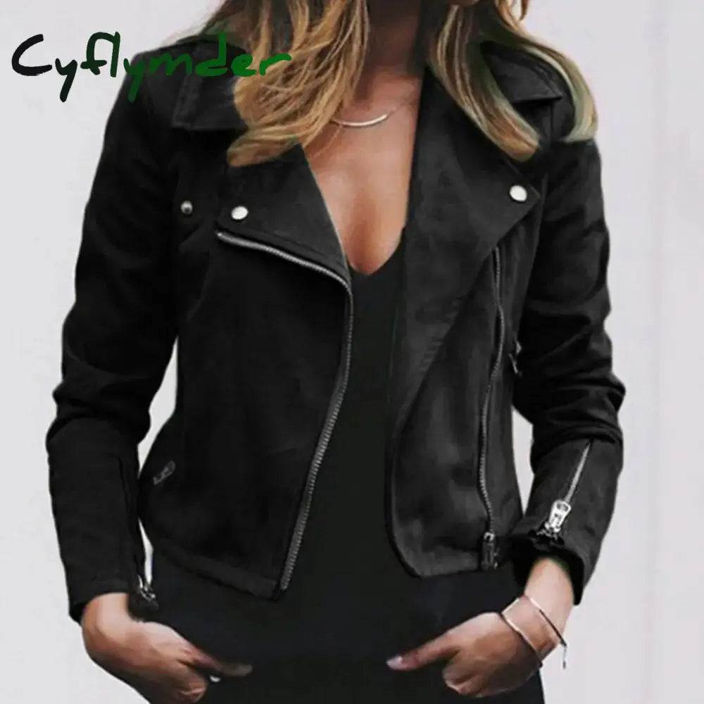 Cyflymder New Autumn Winter Plus Size Jacket Women Classic Coat Short Bomber Solid Black Red For