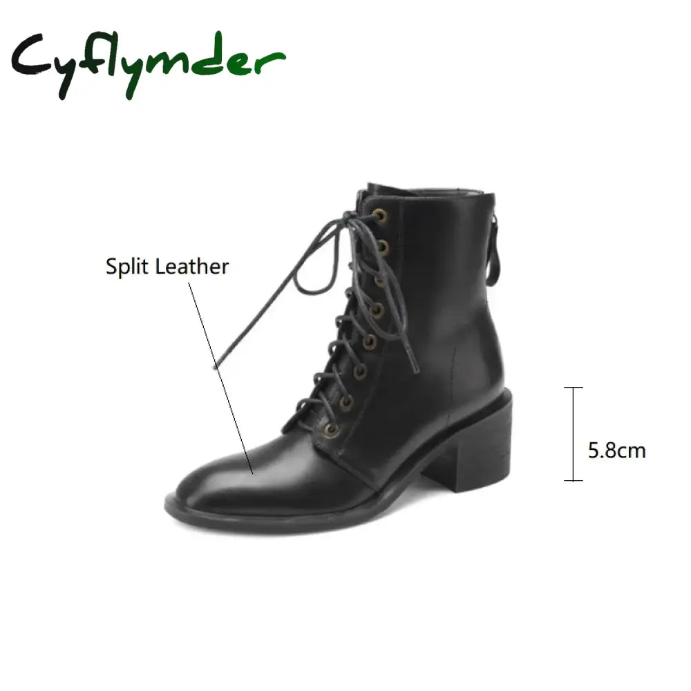 Cyflymder New Autumn/Winter Split Leather Women Boots Round Toe Chunky Heels For Short Zapatos
