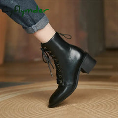 Cyflymder New Autumn/Winter Split Leather Women Boots Round Toe Chunky Heels For Short Zapatos