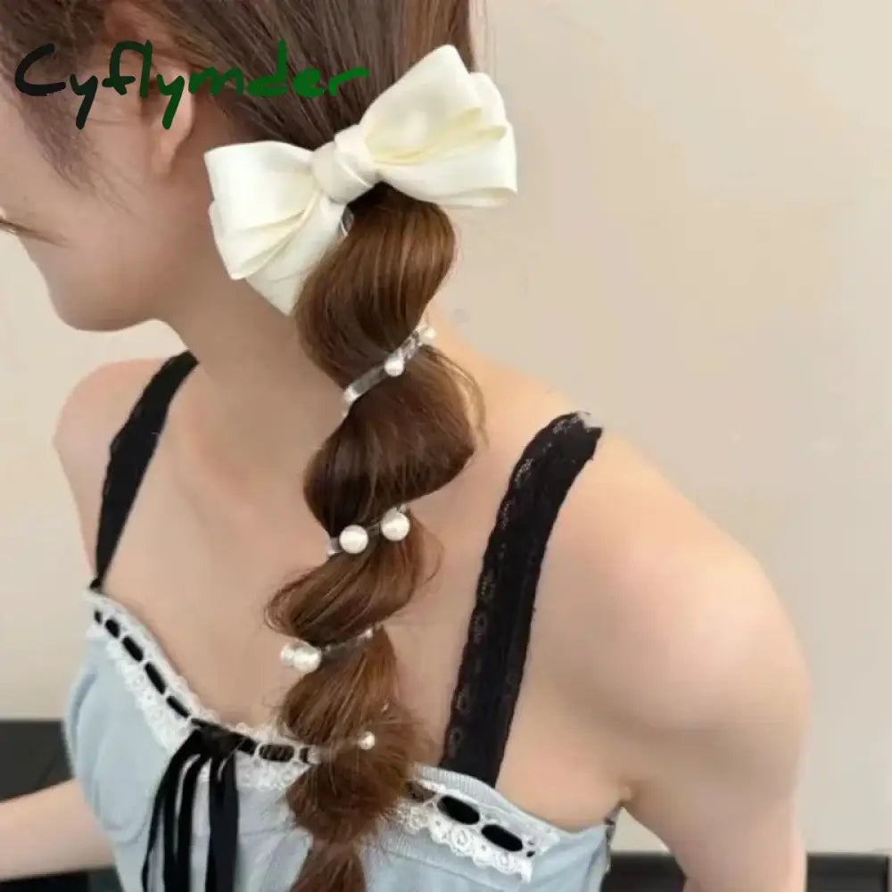 Cyflymder New Bowknot Bead Phone Line Hair Loop Female Bubble Braid Divine Weapon Fried Dough Twists Braid Head Rope
