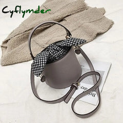 Cyflymder New Bucket Bag Plaid Bow Women Pu Leather Handbag Famous Designer Crossbody Quilted