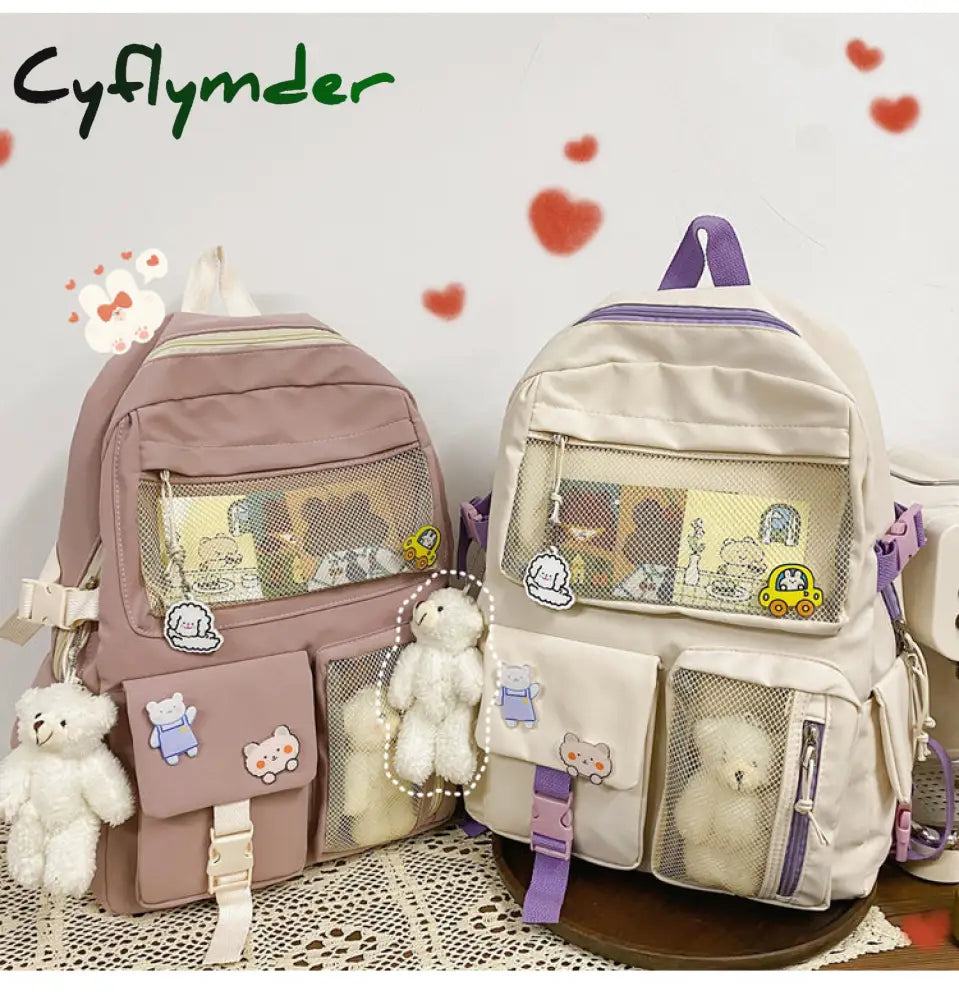 Cyflymder New Buckle Badge Women Backpack Candy Color Fashion Cute Schoolbag Shoulder Student Bag