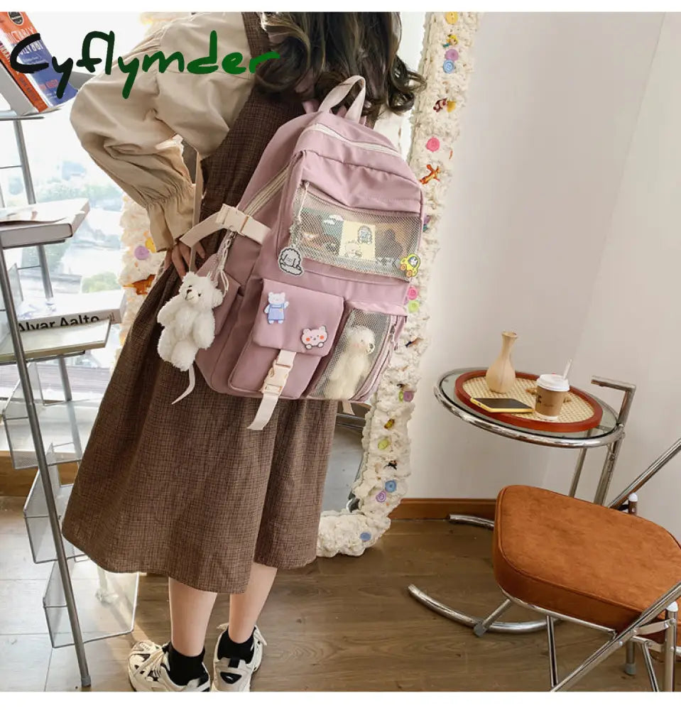 Cyflymder New Buckle Badge Women Backpack Candy Color Fashion Cute Schoolbag Shoulder Student Bag