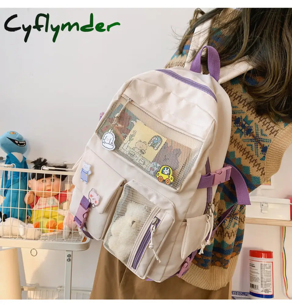 Cyflymder New Buckle Badge Women Backpack Candy Color Fashion Cute Schoolbag Shoulder Student Bag