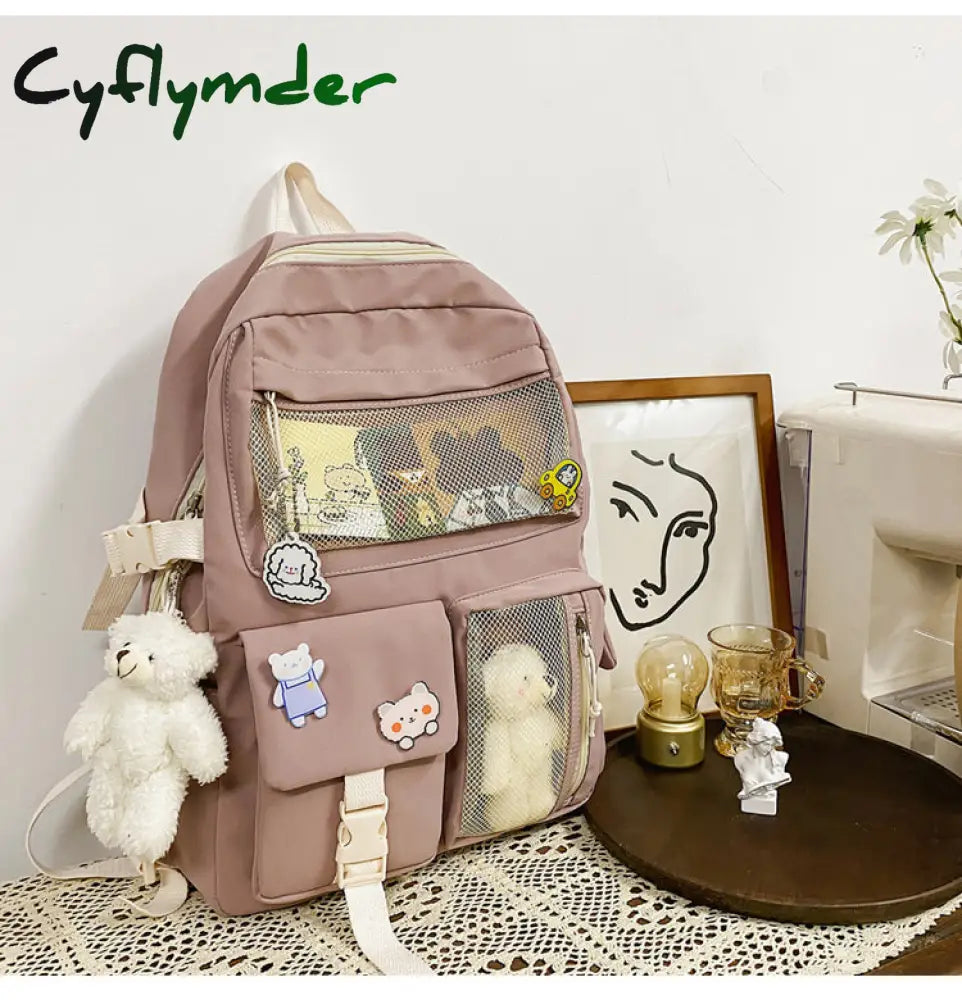 Cyflymder New Buckle Badge Women Backpack Candy Color Fashion Cute Schoolbag Shoulder Student Bag