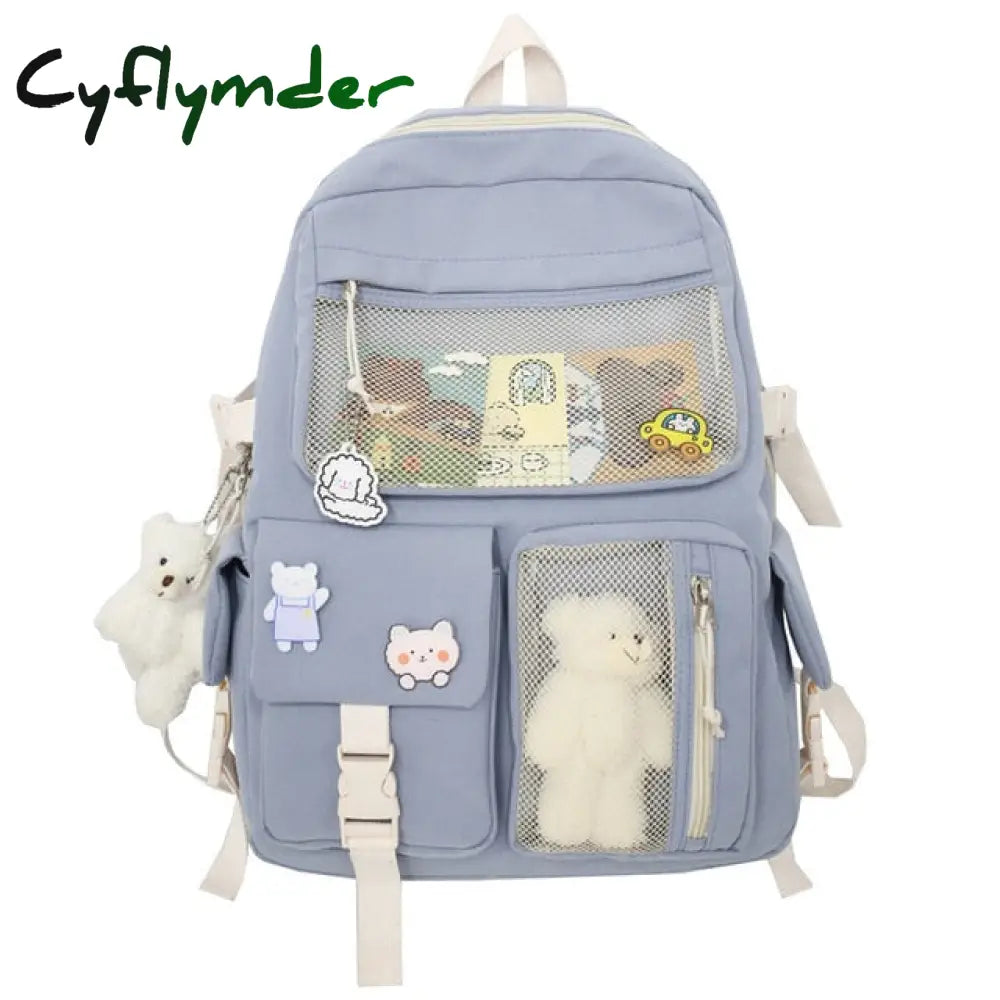 Cyflymder New Buckle Badge Women Backpack Candy Color Fashion Cute Schoolbag Shoulder Student Bag