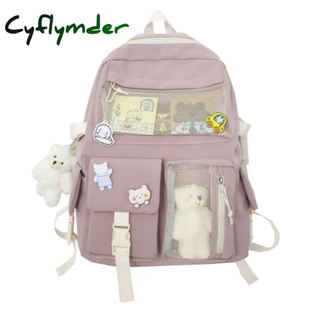 Cyflymder New Buckle Badge Women Backpack Candy Color Fashion Cute Schoolbag Shoulder Student Bag